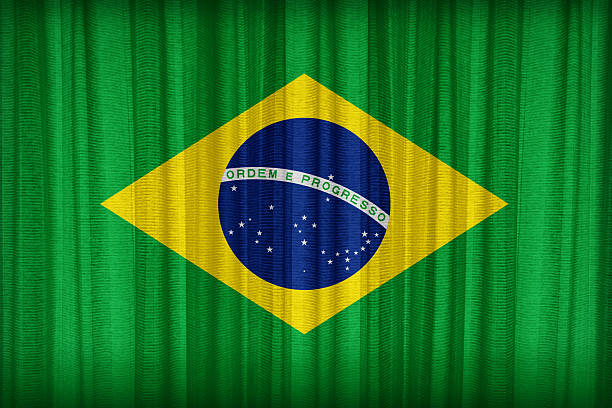 istock Brazil flag pattern on the fabric curtain,vintage style 478903366