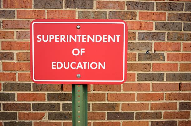 Superintendent of education sign Close up photograph of superintendent of education sign outside building.  Horizontal composition with normal perspective. superintendent stock pictures, royalty-free photos & images