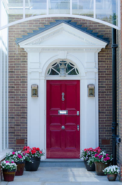 istock Beautiful, rustic entrance with red door 478903596
