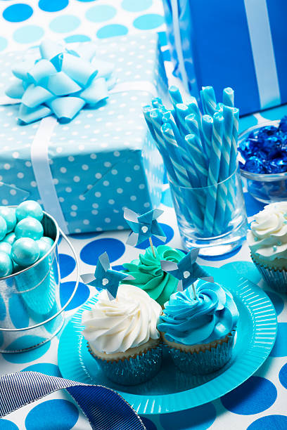 istock Birthday Boy Blue Party with Candy Presents and Cupcakes 478916248