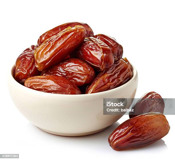 Dried Dates Stock Photo - Download Image Now - Date - Fruit, Bowl, White Background