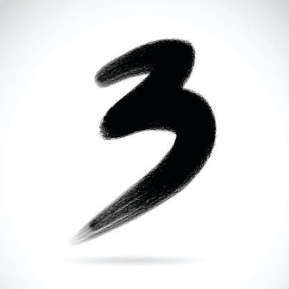 Numbers Three Written With A Brush On A White Background Stock