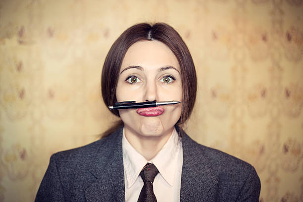 funny retro business woman on vintage background