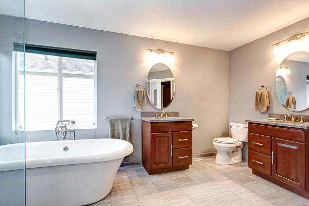 istock Beautiful grey new luxury modern bathroom interior. 478937931