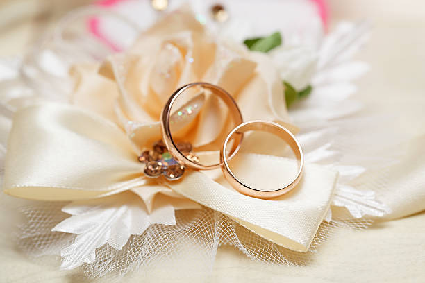 istock Wedding gold rings bride and groom on decorative pillow. 478938468