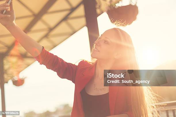 Girl Having Fun Taking Selfie Stock Photo - Download Image Now - 20-29 Years, 2015, Adult