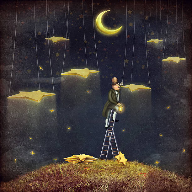 istock Man reaching for stars  at top of tall ladder 478941290