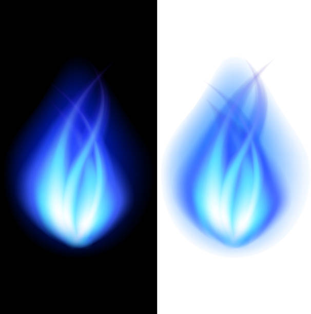 Blue fire vector background Blue fire on black and white photo realistic vector background blue flames stock illustrations