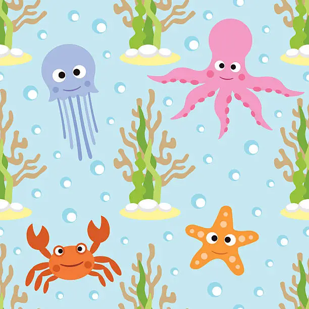Vector illustration of Sea animals seamless background