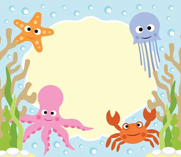 Vector illustration of Sea animals cartoon background