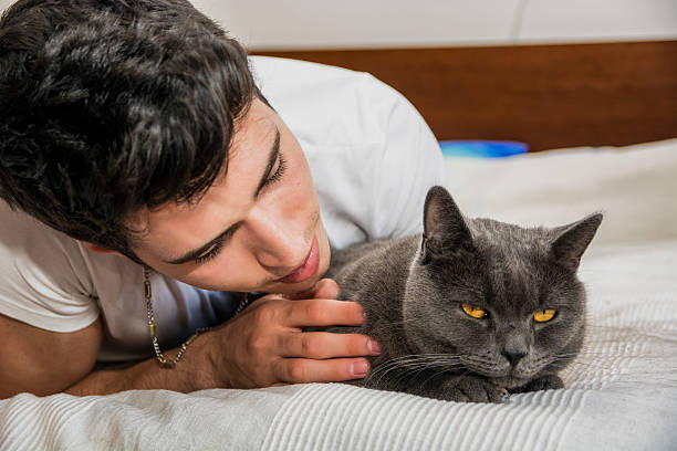 istock Handsome Young Man Cuddling his Gray Cat Pet 478942388