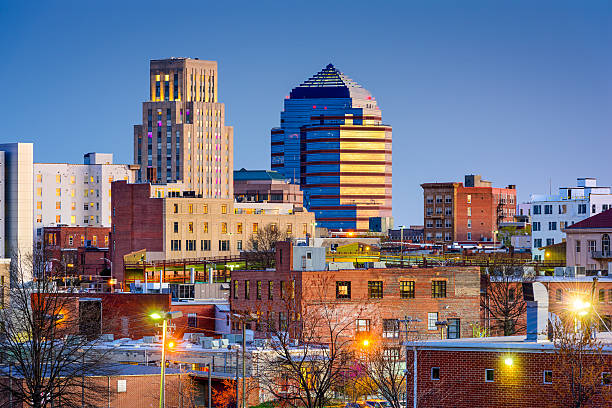 Durham Skyline Durham, North Carolina, USA downtown skyline. durham north carolina stock pictures, royalty-free photos & images