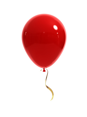 Red balloon with a gold ribbon on a white background. 3d render.
