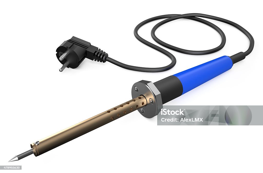 Soldering iron with blue handle Soldering iron with blue handle isolated on white background 2015 Stock Photo