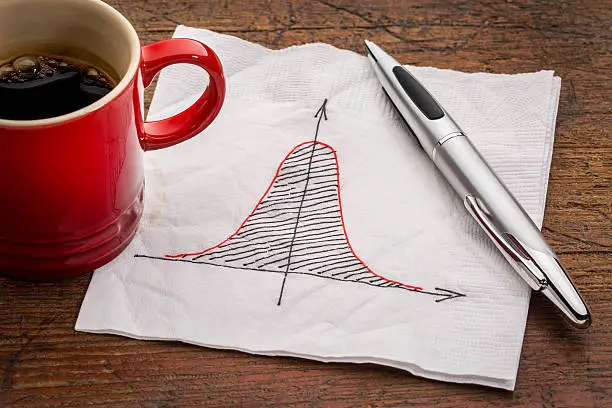 Photo of Gaussian (bell) curve on napkin