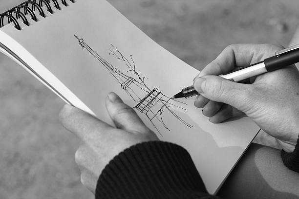 istock Black and white image of an Eiffel Tower sketch 478956338