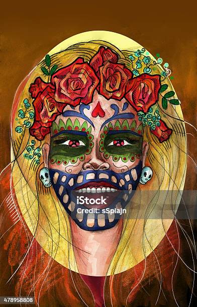 Girl Shouting With Her Face Painted Stock Illustration - Download Image Now - Making, Painted Image, Teenager