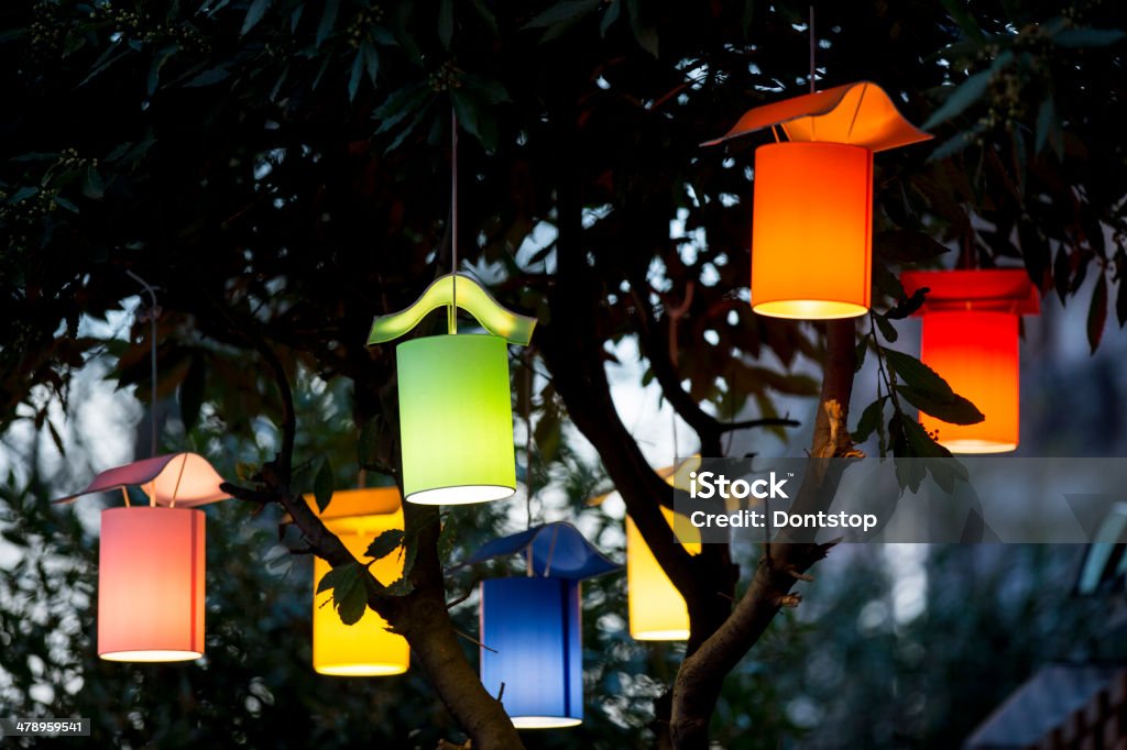 Colorful lanterns on the tree Autumn Stock Photo