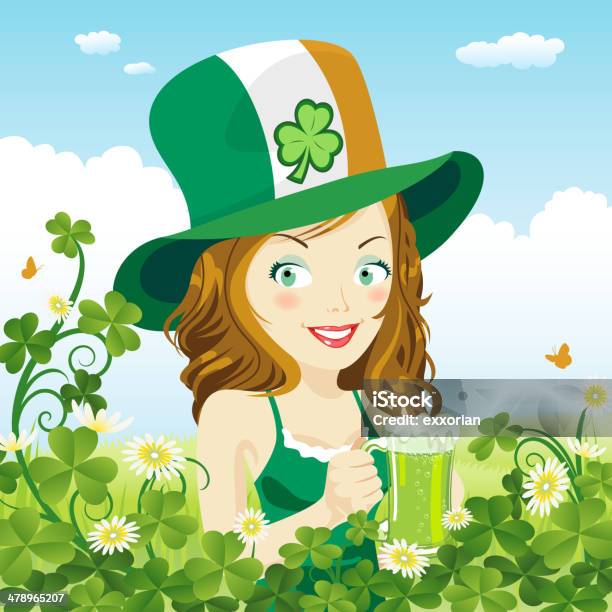 Girl In Clover Glade Stock Illustration - Download Image Now - Adult, Alcohol - Drink, Beauty