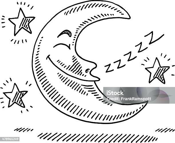 Sleeping Moon Stars Night Drawing Stock Illustration - Download Image Now - Moon, Sleeping, Black Color