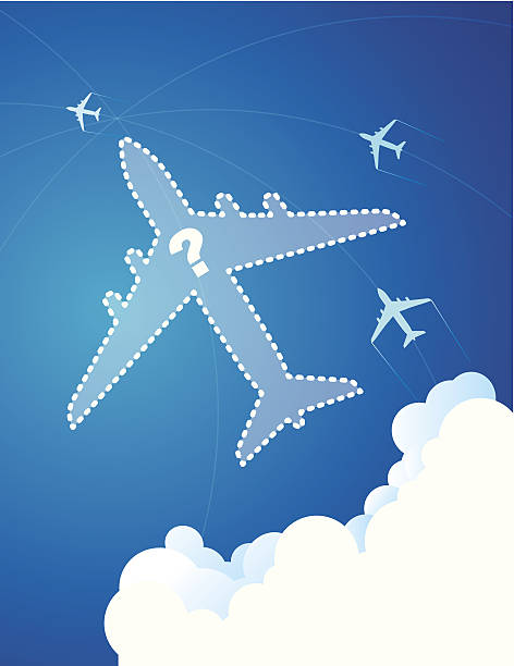 Missing Airplane Vector of missing airplane with crisscrossing lines of multiple passenger planes. EPS10 ai file format. airplane flying cirrus sky stock illustrations