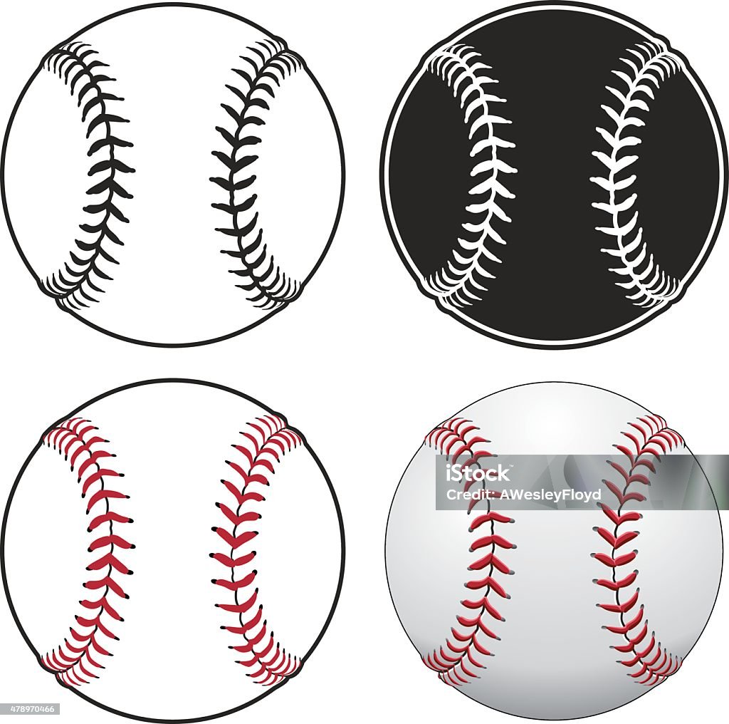 Baseballs Baseballs is an illustration of a baseball in four styles from simple black and white to complex full color. Baseball - Ball stock vector