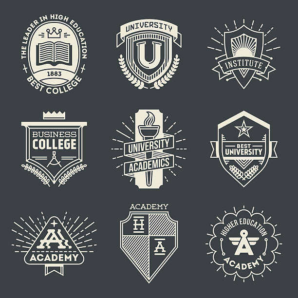 ретро-дизай�н insignias высокой образования logotypes набора 1. - flaming torch flame fire symbol stock illustrations