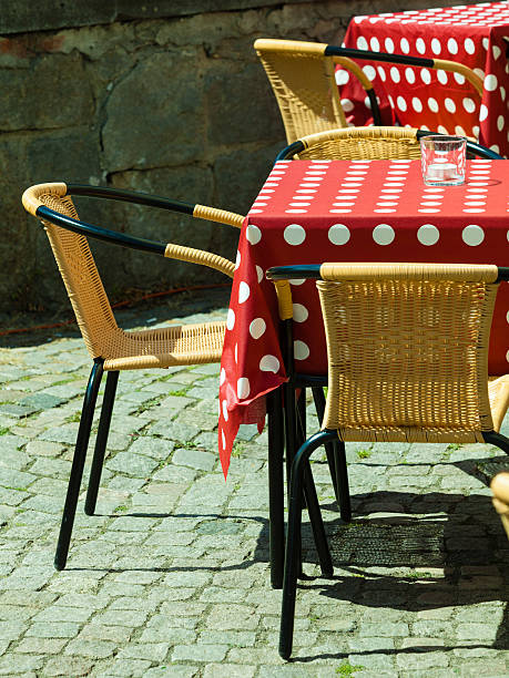 istock Outdoor restaurant open air cafe chairs with table 478975178