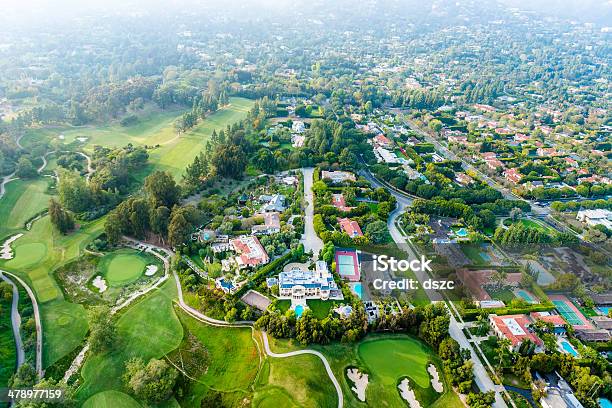 Bel Air Los Angeles Neigborhood Mansions And Golf Course Aerial Stock Photo - Download Image Now