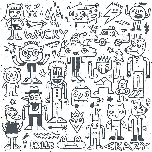 Wacky Crazy Doodles Set 4 Vector Illustration Hand Drawn Stock