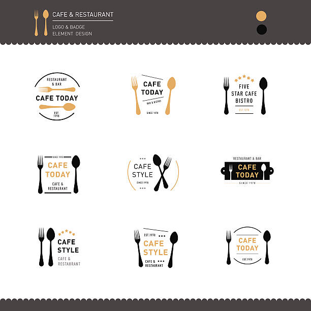 세트마다 로고 레스토랑 및 카페 디자인식 아이콘크기 - food dinner restaurant silverware stock illustrations