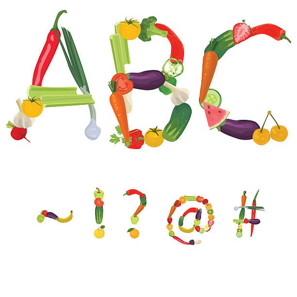 Symbols made of fruits and vegetables Symbols made of fruits and vegetables octothorp stock illustrations