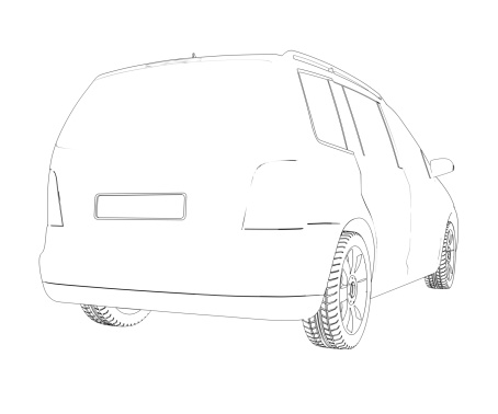 Wire frame car. Isolated render on a white background