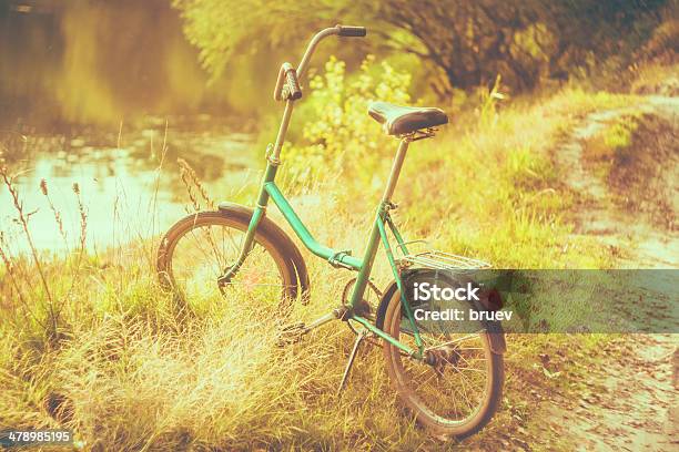 Kleinen Grünen Fahrrad Auf Grünen Sommerwiese Stockfoto und mehr Bilder von Altertümlich - Altertümlich, Autokorrekturfilter, Fahrrad