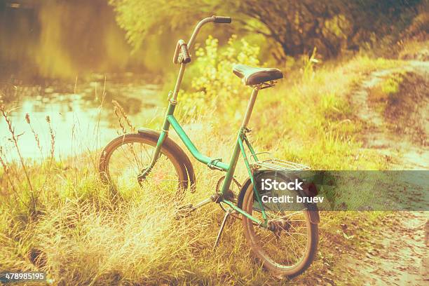 Mały Zielony Kurier Stać Na Zielone Lato Łąka - zdjęcia stockowe i więcej obrazów Automatyczny filtr postprodukcyjny - Automatyczny filtr postprodukcyjny, Bez ludzi, Bicykl