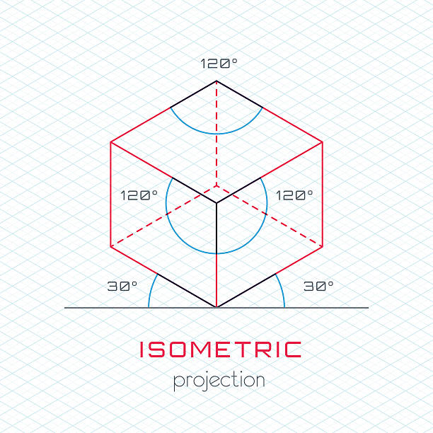 frame-objekt in axonometric perspektive-isometrische grid templat - distance measurer stock-grafiken, -clipart, -cartoons und -symbole
