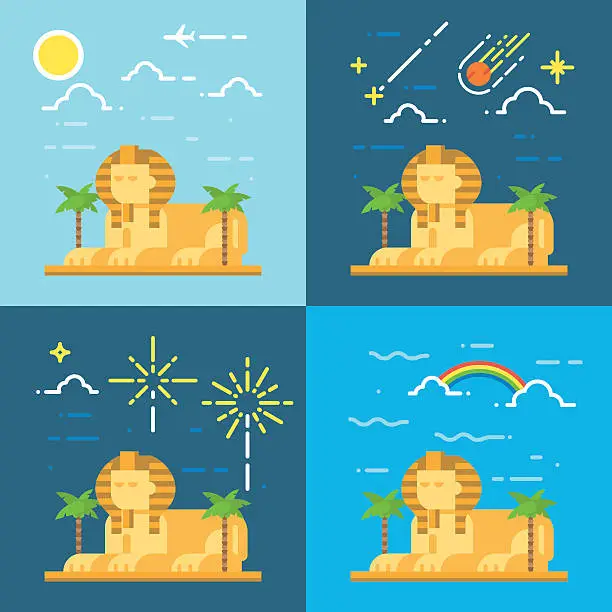 Vector illustration of Flat design 4 styles of Sphinx of Giza Egypt