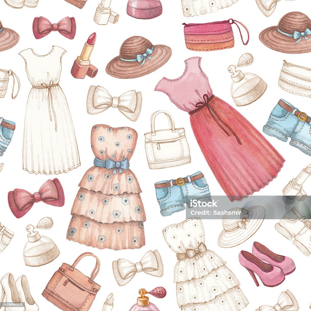 Dresses and accessories pencil drawings. Seamless pattern Adult stock illustration