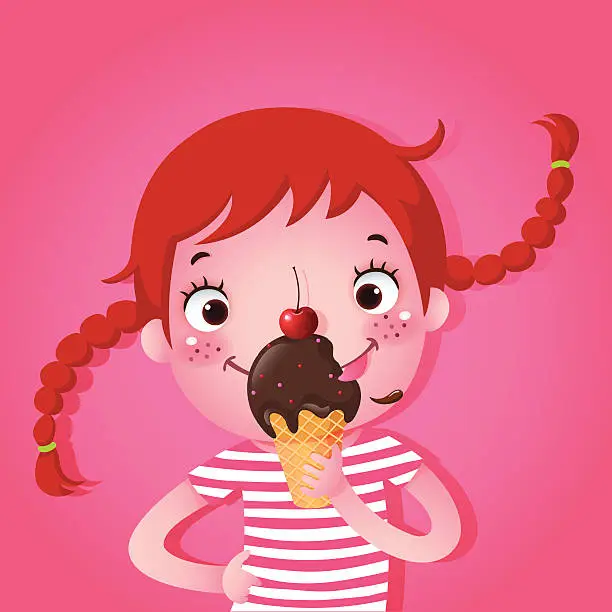 Vector illustration of Cute girl eating icecream