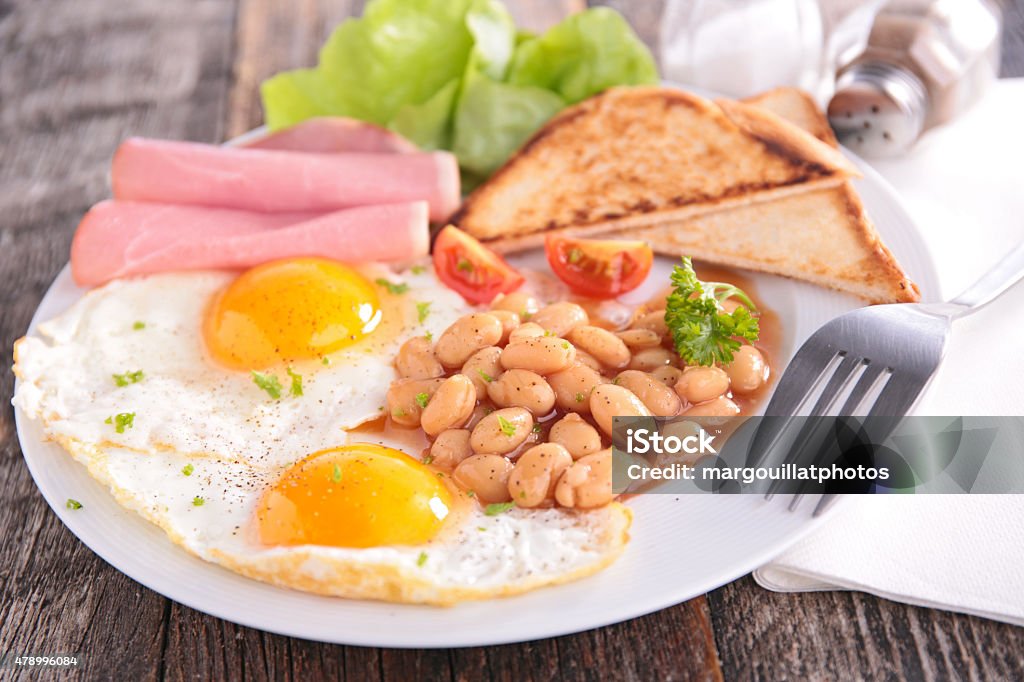 breakfast with egg and beans 2015 Stock Photo