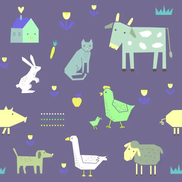 Vector illustration of Cute seamless pattern with farm animals in vector