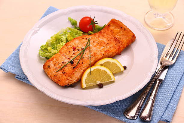 istock Grilled salmon, vegetables and wine 479004967