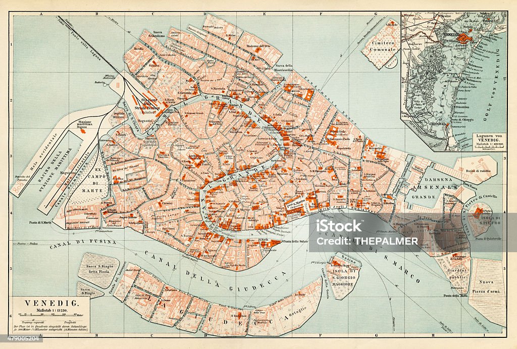 Map of Venice 1897 Map of the city of Venice, Italy Venice - Italy stock illustration