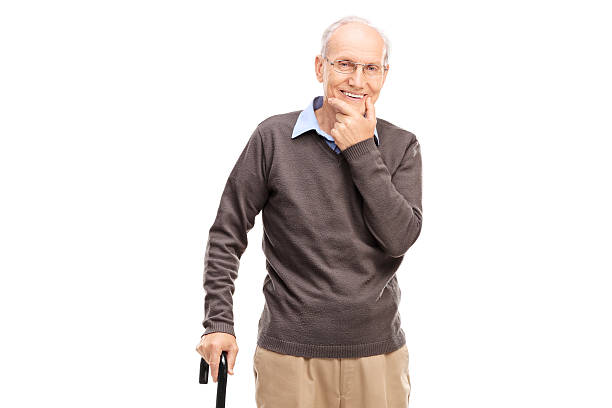 istock Casual senior with a black wooden cane posing 479008728
