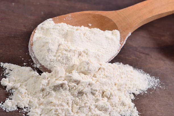 istock White flour in a wooden spoon 479012426