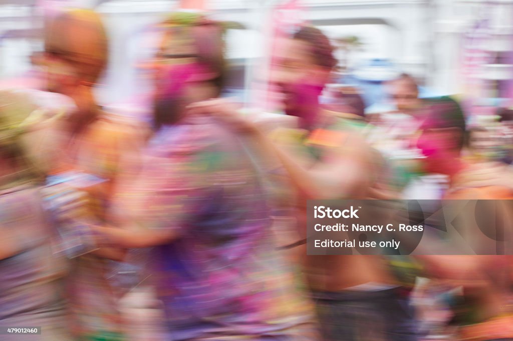 Conga Line Dancing at Holi Festival of Color Oceanside, CA, USA - June 13, 2015: An outdoor event called the Festival of Color took place in Oceanside California, patterned after the Indian festival, Holi. 2015 Stock Photo