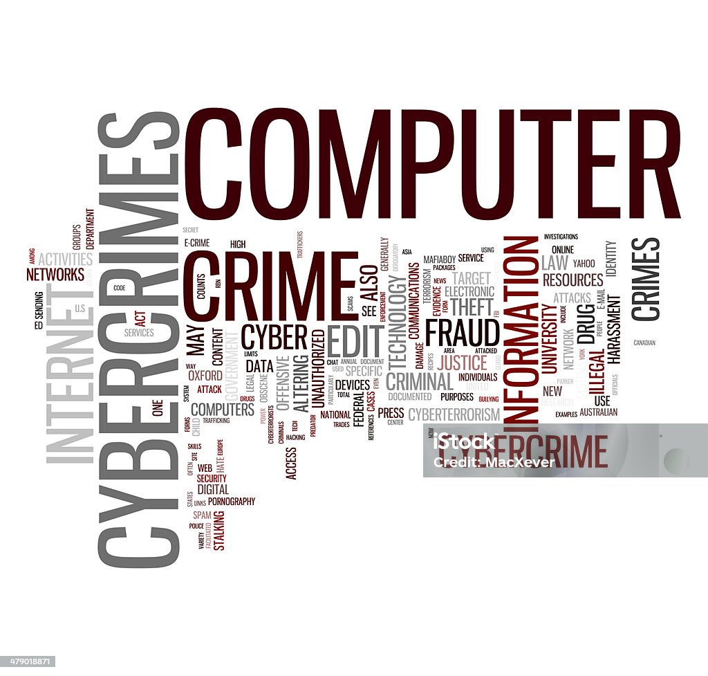 Cybercrime Cybercrime related concepts in word tag cloud isolated on white background Cyborg Stock Photo