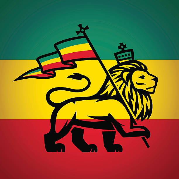 judah lion z rastafari flagi. król zion logo - ragga stock illustrations