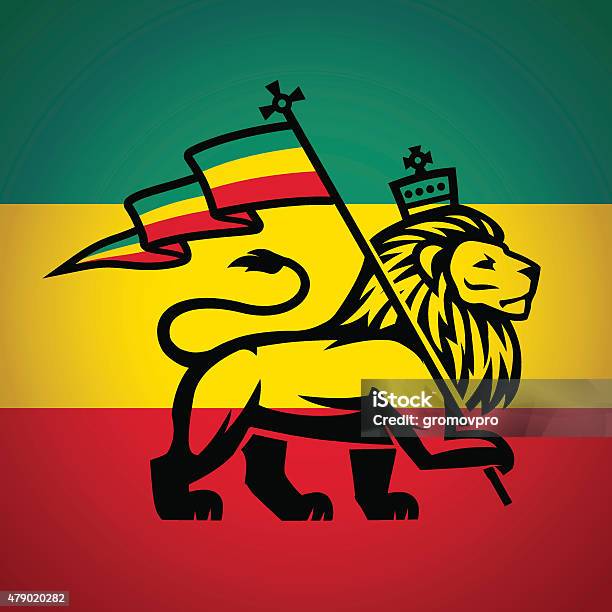 Judah Lion With A Rastafari Flag King Of Zion Logo Stock Illustration - Download Image Now