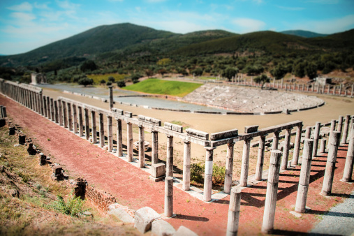 Bergama, Turkey - August 26, 2023:ACROPOLIS OF PERGAMON\nIn 2014, Bergama was included in the World Cultural Heritage List. Although Bergama has been subjected to invasions and destructions throughout its history, it has been continuously inhabited due to its strategic location and is one of the settlements that have never disappeared from the stage of history.  \n Local and foreign tourists visit here